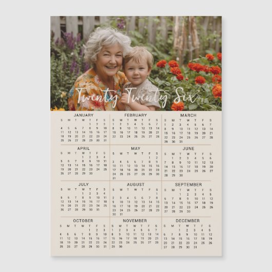2026 magnetische fotokalender volledig jaar 5x7 Ka Uitnodiging (Voorkant)