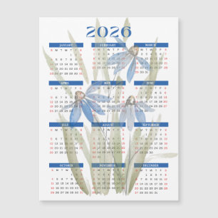 2026 Magnetische Kalender - Blauwe Daisies Aquarel