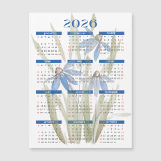 2026 Magnetische Kalender - Blauwe Daisies Aquarel
