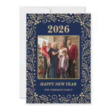 2026 Marineblauw & Antiek-Gouden Nieuwjaarsfoto