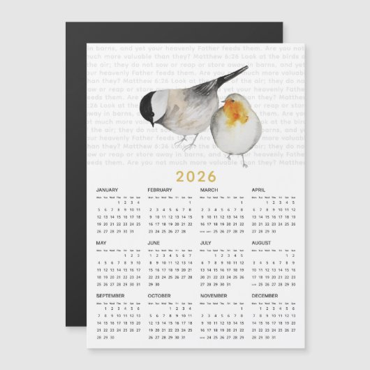 2026 Matteüs 6:26 Waterverf Vogels Kalendermagneet (Voorkant / Achterkant)