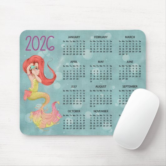 2026 Mermaid Desk Calendar Mouse Pad Muismat (Met muis)