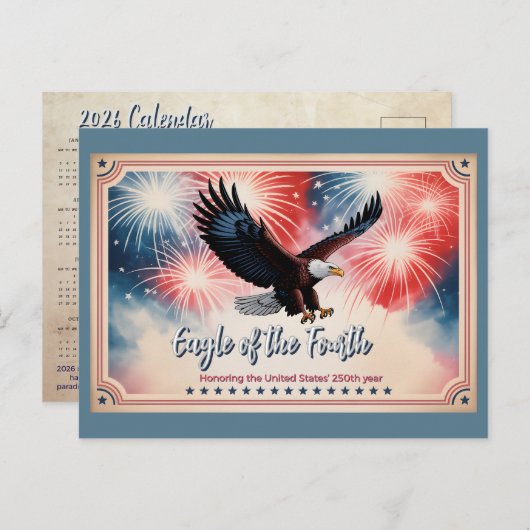 2026 Mini Calendar Firework, "Eagle of the Fourth" Briefkaart (Voorkant / Achterkant)