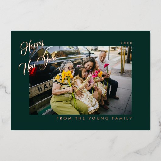 2026 Minimalist Modern Script Green Photo Folie Feestdagenkaart (Voorkant)