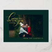 2026 Minimalist Modern Script Green Photo Folie Feestdagenkaart (Voorkant)