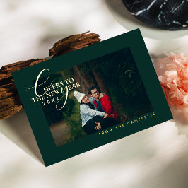 2026 Minimalist Modern Script Green Photo Folie Feestdagenkaart