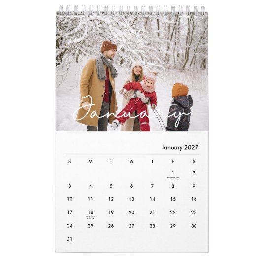2026 Minimalist Script Custom Photo Kalender (Jan 2027)