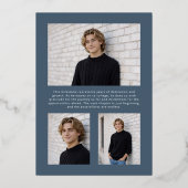 2026 Modern Blue 4 Photo Graduation Silver Folie Uitnodiging (Achterkant)