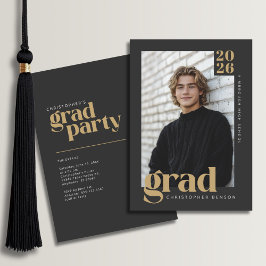 2026 Modern Charcoal Gold Graduation Party Kaart