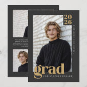 2026 Modern Charcoal & Warm Gold Graduation Kaart (Voorkant / Achterkant)