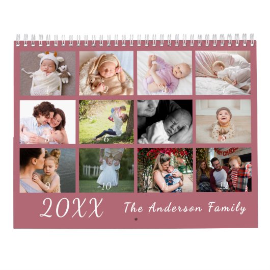 2026 Modern Family Photo Calendar – Pink Kalender (Achterkant)