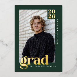 2026 Modern Groen 4 Foto Afstuderen Goud Folie Uitnodiging