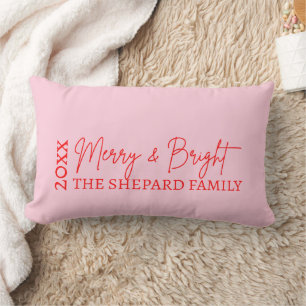 2026 Modern Kerstmis Merry and Bright Rood Roze Kussen