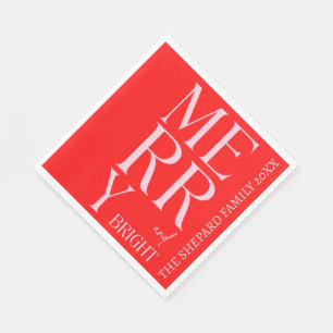 2026 Modern Kerstmis Merry and Bright Rood Roze Servet
