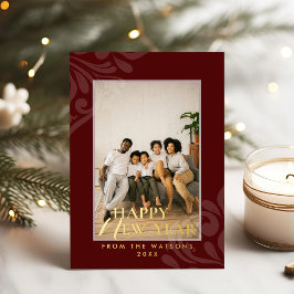 2026 Modern Minimal Festive Red New Year Folie Feestdagenkaart