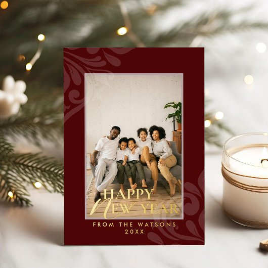 2026 Modern Minimal Festive Red New Year Folie Feestdagenkaart