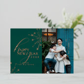 2026 Modern Minimal Photopop Teal Typography Folie Feestdagenkaart (Staand Voorkant)