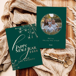 2026 Modern Minimal Photopop Teal Typography Folie Feestdagenkaart