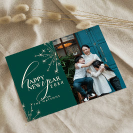 2026 Modern Minimal Photopop Teal Typography Folie Feestdagenkaart