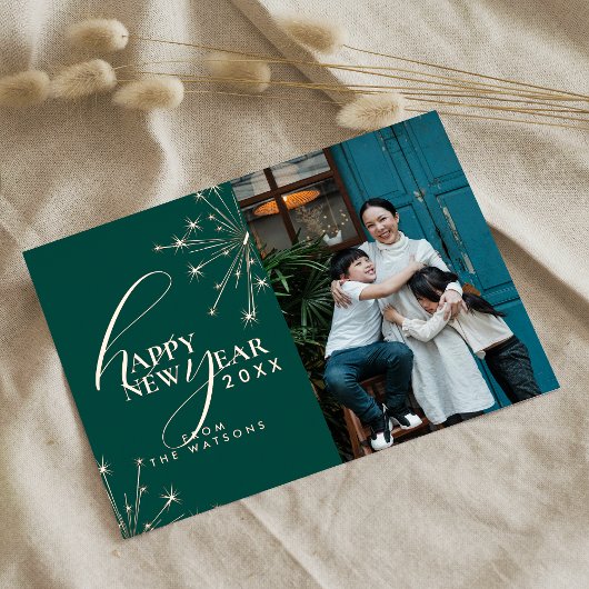 2026 Modern Minimal Photopop Teal Typography Folie Feestdagenkaart