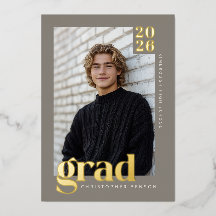 2026 Modern Steengrijs 4 Foto Afstuderen Goud
