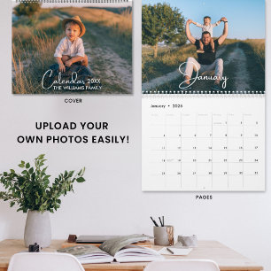 2026 Moderne aangepaste foto Creëer uw eigen famil Kalender