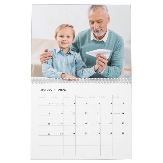 2026 Moderne aangepaste foto Creëer uw eigen famil Kalender (Feb 2026)