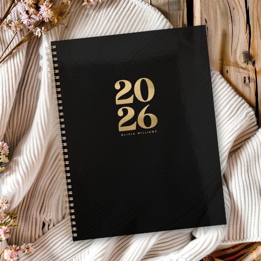 2026 Moderne Elegante Faux Gold Folie Glitter Planner