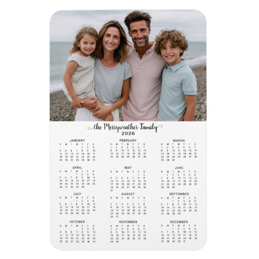 2026 Moderne gepersonaliseerde fotokalender Magneet (Verticaal)