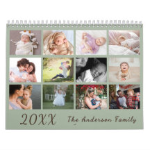 2026 Moderne Gezinsfotokalender – groen & bruin