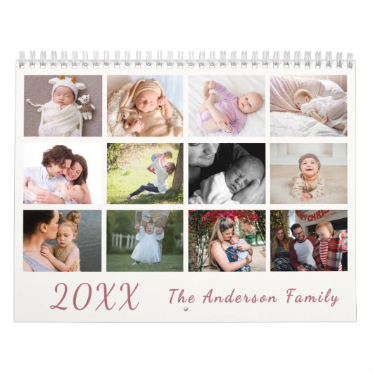 2026 Moderne Gezinsfotokalender – Roze & wit Kalender (Hoes)