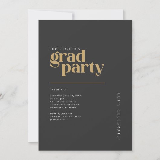 2026 Moderne Houtskool Gouden Afstudeerfeest Kaart (Voorkant)