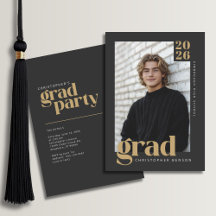 2026 Moderne Houtskool Gouden Afstudeerfeest