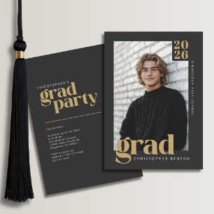 2026 Moderne Houtskool Gouden Afstudeerfeest Kaart