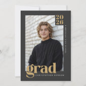2026 Moderne Houtskool Gouden Afstudeerfeest Kaart (Voorkant)