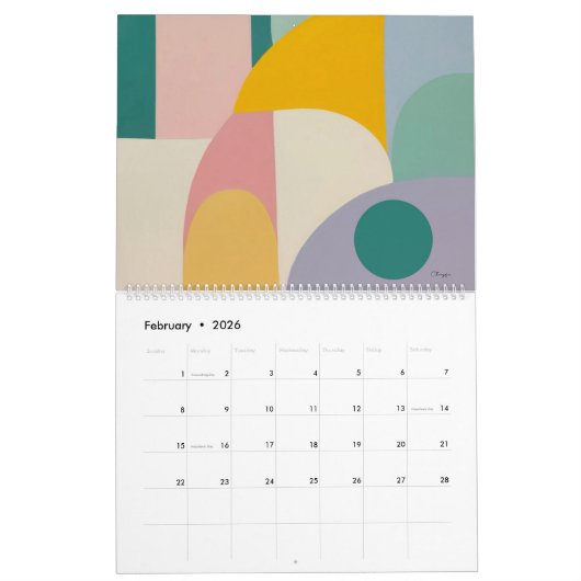 2026 Moderne kunst Minimalistische wandkalender 12 Kalender (Feb 2026)