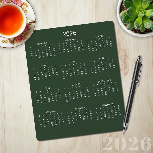 2026 Moderne Minimalistische Groene Boskalender Muismat