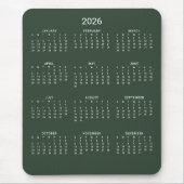 2026 Moderne Minimalistische Groene Boskalender Muismat (Voorkant)