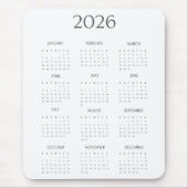 2026 Moderne Minimalistische Mini Kalender Muismat (Voorkant)