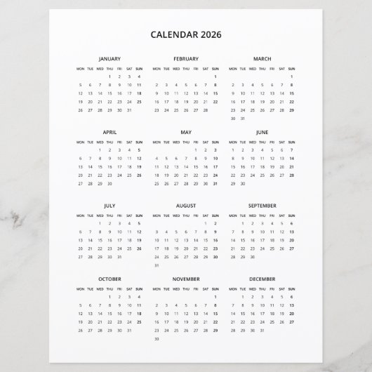 2026 Moderne minimalistische printbare kalender in (Voorkant)