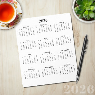 2026 Moderne minimalistische zwart-witte kalender Muismat