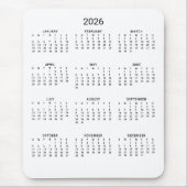 2026 Moderne minimalistische zwart-witte kalender Muismat (Voorkant)