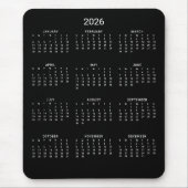 2026 Moderne Minimalistische Zwarte Kalender Muismat (Voorkant)