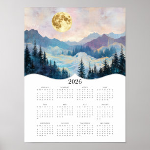 2026 Moon Fantasy Landschap Volle jaarkalender Poster