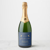 2026 Navy Blauwe Gouden Script Hoed Afstuderen Sparkling Wijnetiket (Voorkant)