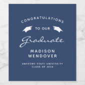 2026 Navy Blauwe Witte Script Pet Graduation Wijn Etiket (Enkel label)