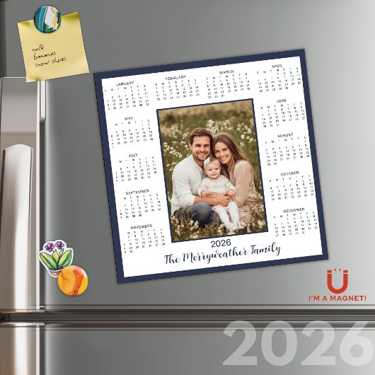 2026 Navy Blue Photo Magnetic Calendar
