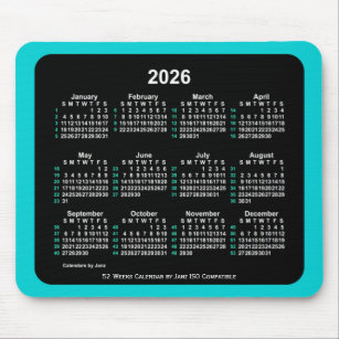 2026 Neon 52 weken ISO-kalender door Janz Two Tone Muismat