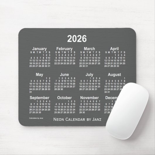 2026 Neon Charcoal Calendar van Janz Muismat (Met muis)