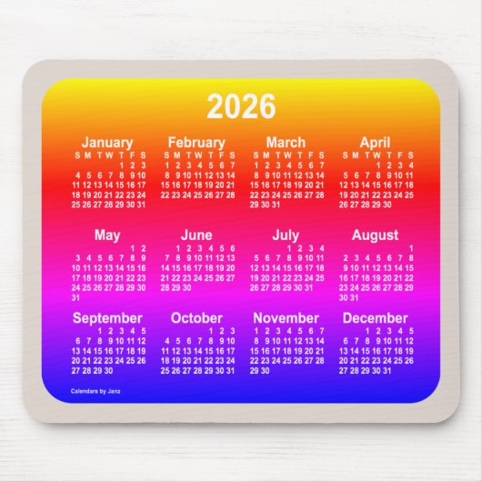 2026 Neon Rainbow Calendar van Janz Two Tone Muismat (Voorkant)